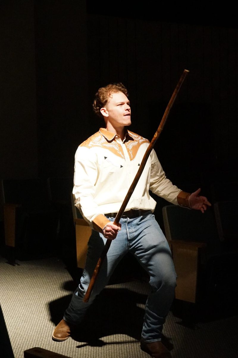 NWACC student Joseph Mendiola strikes a pose as Bill Starbuck from “110 in the Shade,” the spring musical presented at NWACC.
