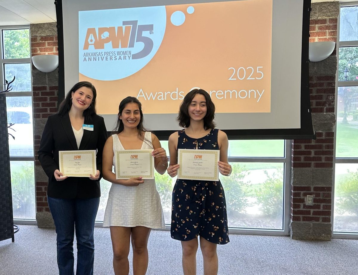 From left, Kay King, Genesis Guerra and Fernanda Sanchez display their awards at the APW luncheon in June. Winners not pictured include Chelsea Castillo, Dayanti Arechiga and Stephanie Roat.