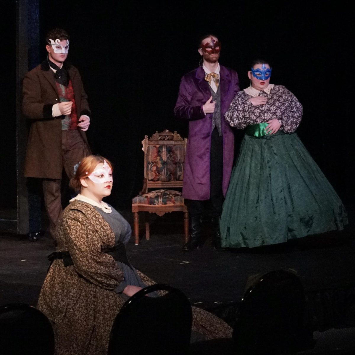 Some cast members of the Poe production are pictured. Back row, from left: Solomon Oxford as Angelo and Matthew Cornog as Fortunato. Front row, left: Aurora Patterson as Helena and right, Avery Redmond as Luciana. 